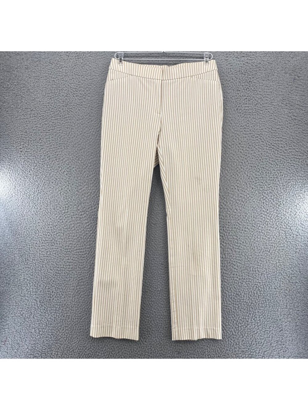 Chicos Pants Womens 00 US 2 Beige Striped Straight Leg Trousers Stretch Pockets